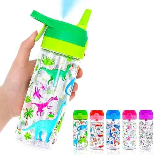 Newthinking Kids Water Bottle with Spray Mist, 420ml Portable Kids Spray Drinking Bottle for Boys Girls School Cool Down and Hydrate (Green)