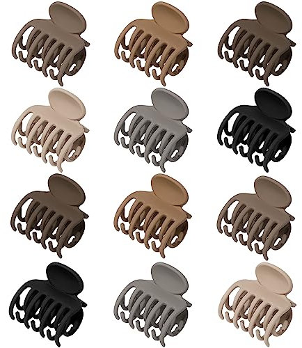 Kajeer 12 Stück Haarklammer Klein Haarspange für Damen Mädchen, 4cm Matte Haarklammern Rutschfeste Niedlich Haarspangen für Dünnes Haar Dickes Haar