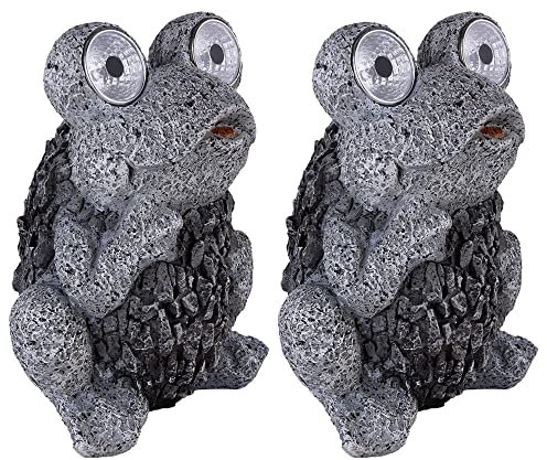 GLOBO Solarleuchte Frosch grau Solar Figur Frosch Außenlampe Steinoptik Solar, Akku IP44, LED 2X 0,06 Watt, LxBxH 17x14x21 cm, 2er Set