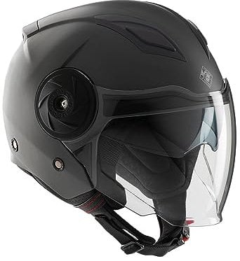 Tucano Urbano casco jet unisex EL'CITY. Casco moto in policarbonato, casco scooter per la mobilità urbana con doppia visiera e ventilazione Clima System. Casco omologato ECE 22.06 Nero opaco Tg. XS
