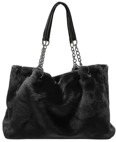 Flauschige Tragetasche Herbst Plüsch Damen Tasche Handtasche Fell Big Bag (Color : Black)