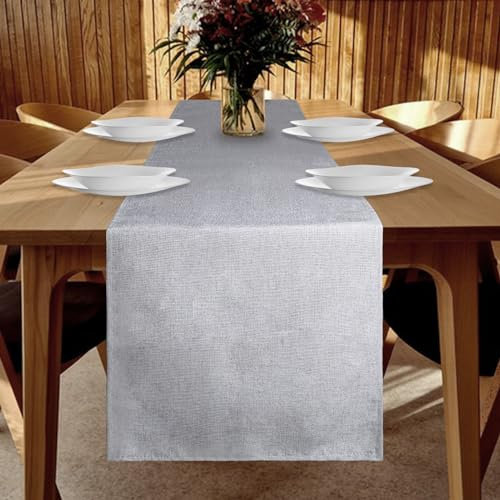 YUNSHANGHE Tischläufer Wasserdichter 40 x 180 cm, Hellgrau Tischläufer Leinenoptik Abwaschbar, Modern Fleckenabweisend Tischläufer, Perfekt für Esszimmer Party Feiertag Dekoration