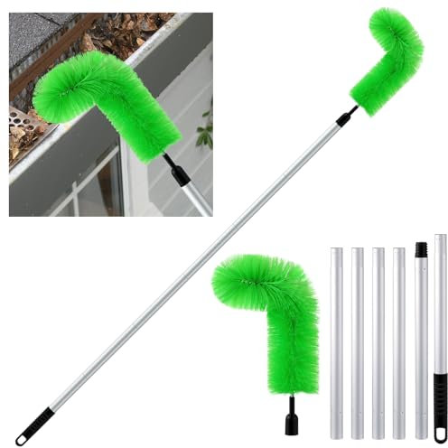 Layhit Gutter Cleaning Brush Extendable Guard Cleaner Tool with 6 Pcs Aluminum Extension Pole Long Splicing Gutter Cleaning Tools from the Ground for Easy Removing Leaves and Debris Cleaner (Green)