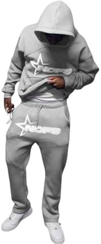tinetill Tuta Uomo con Lettere Stampa Set Sportivo Y2K Tuta da Jogging Hip Hop Felpe con Cappuccio e Pantaloni da Jogging Top Larghi e Pantaloni Sportivi Tuta per Il Tempo Libero da 2 Pezzi