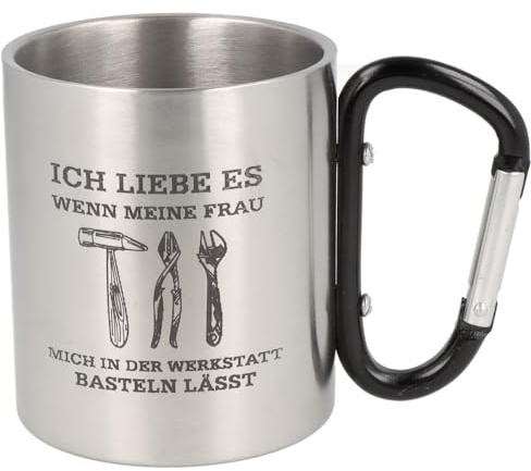 Spruchreif | Doppelwandige Edelstahltasse mit Karabinerhaken und hochwertiger Gravur | Bruchfest | Geschenke für Handwerker und Heimwerker | Lustige Männergeschenke | 300 ml