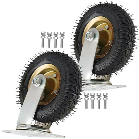 2er SET Bockrolle 6/8/10 Inch Transportrollen Leise, Luftreifen Gummi Lenkrolle 300Kg Gesamtkapazität Mit Kugellager Strapazierfähige Lenkrollen, Für Zum Speisewagen Mechanisch Möbel