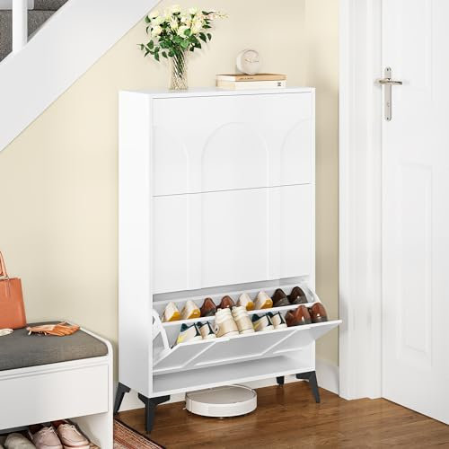 YITAHOME Shoe Cabinet with 3 Flip Drawers, Wooden Shoe Storage Rack with Adjustable and Removable Dividers, Ideal for Home Apartment Bedroom or Entryway