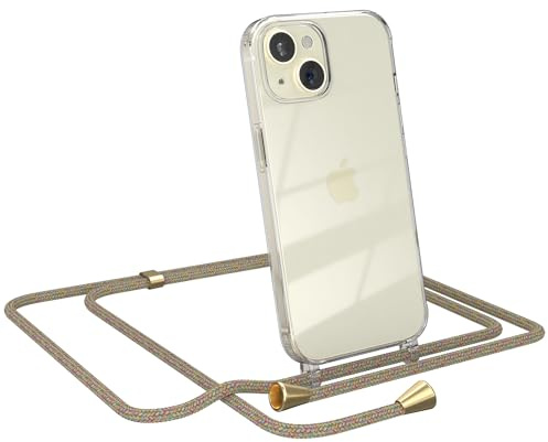 EAZY CASE Handykette kompatibel mit iPhone 15 Handyhülle mit Umhängeband, Handykordel mit Schutzhülle, Silikonhülle, Hülle mit Band, Stylische Kette für Smartphones, Rainbow