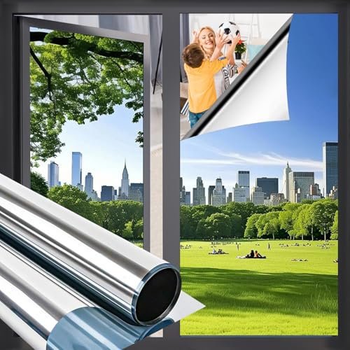 Niviy Window Tint Car One Way Privacy Film See Out Not in 24 x 78.7 Inch Window Tint for Home Heat Blocking Anti UV Glass Door Mirror Reflective Window Film, Silver