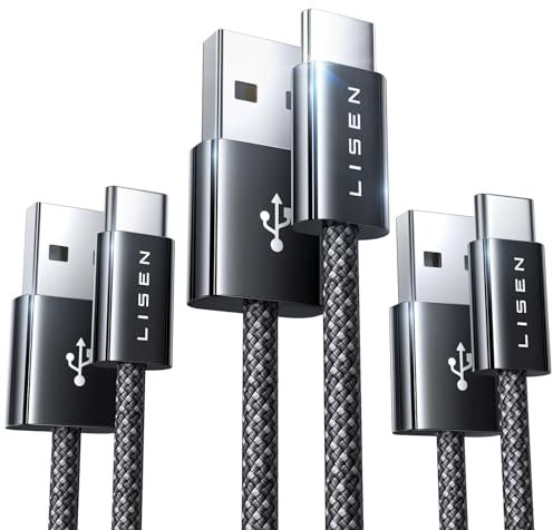 LISEN USB C Fast Charger Cable, 3 Pack [1M+2M+2M] USB C Charger Cable, 3.2A Fast Charging Cable Type C Compatible with Samsung Galaxy S23 S21 S20 S10, Google Pixel 7 6 5 Pro, iPhone 15 Charger Cable