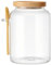 KitchenCraft Idilica Glass Storage Jar with Beechwood Lid and Bamboo Spoon, Airtight Glass Canister with Wooden Lid for Kitchen Storage and Organisation, 1200ml