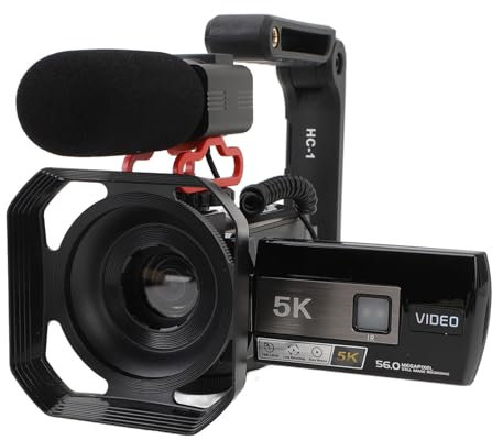 Videocamera 5K, Videocamera per Vlogging con Zoom Digitale 56MP 30FPS 18X, Fotocamera Digitale Touch Screen da 3 Pollici con Microfono, Telecomando, Stabilizzatore, Paraluce
