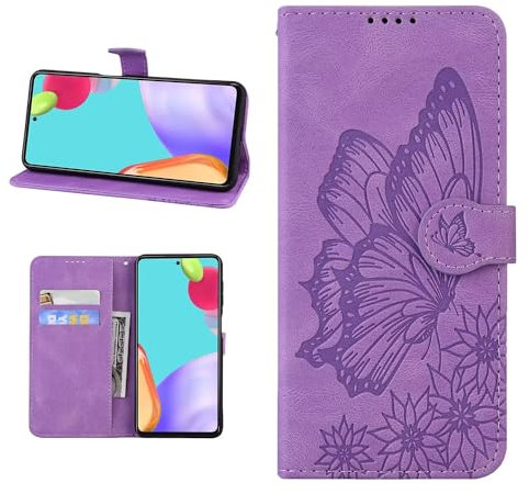Beajew Handyhülle für Nokia 2.4, Geldbörse Hülle,Premium PU Schutzhülle,Retro Leder Flip Magnetic Handyhülle Schutzhülle Nokia 2.4. Butterfly Lila