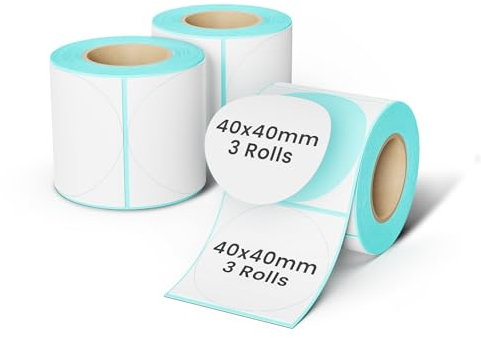 CLABEL 3 Rollen Weiß Runde Φ39mm Etikettenband für 221B 220B 230B 320B Etikettendrucker Selbstklebend Thermo Etiketten für Etikettiergerät Ersatz für Zuhause Barcode, 160 Etiketten/Rolle (Φ1,53)