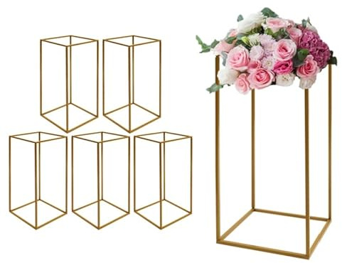 Gold Blumenständer, 5 Stück Metall Rechteckige Vase, Hochzeit Mittelstücke, 60cm Hohe Geometrische Blumenvasen für Hochzeit Party Home Dekorationen
