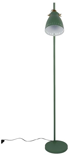 TEKLED® LED Floor Lamp | Cone Shaded Rotatable Lampshade with Gold Steel Detailing | Replaceable E27 Edison Screw Bulb Holder | for Living Room Reading Corners Workspaces Dining Room - Forest Green