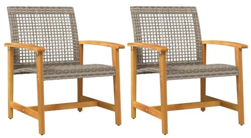 Kangmusi Gartenst¨¹hle 2 STK. Grau Poly Rattan und Akazienholz, kangmusi367596