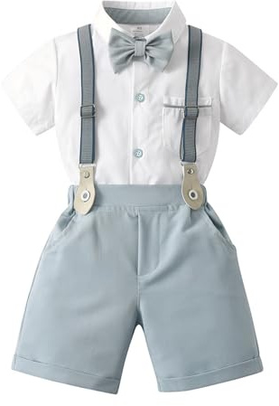 Volunboy Bebé Niño Caballero Conjunto, Camisa de Manga Corta con Pajarita + Corta Pantalón Verano 4 Piezas Traje Ropa