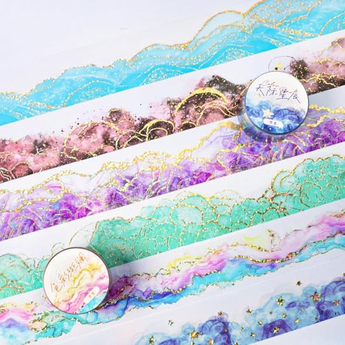 Ta Merry 6 Rollen Scrapbook Sticker Set Washi Tape PET Aufkleber, Scrapbook Zubehör Aufkleber Set Ästhetische Dekoration für Scrapbooking,Bullet Journal zubehör,Junk Journal(Farbe)