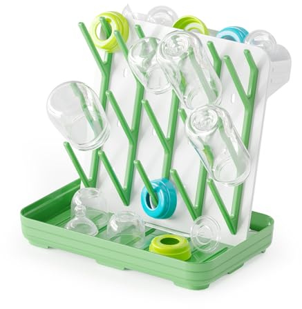 SpaceAid Baby Bottle Drying Rack with 20 Hooks, Space Saving Kitchen Bottles Rack Dryer, Vertical Baby Bottle Holder Organizer for Countertop Storage Accessories (White and Green)