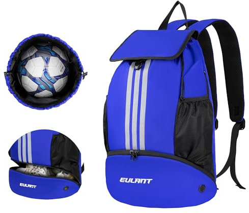 EULANT Fußball Rucksack mit Schuhfach, Multifunktionsrucksack mit bodenfach, Wasserdichter Sporttaschen für Basketball Volleyball Schwimmen Training Strand Yoga,Trockene Nassabscheidung,Blau