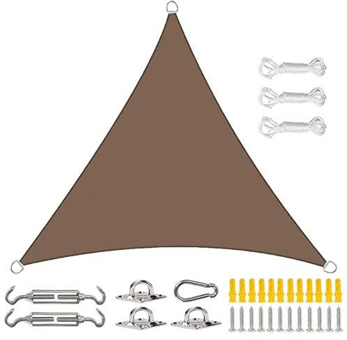 Voile d'ombrage Voile D'Ombrage Triangle 4x4x4 M Imperméable - Toile D'Ombrage Triangulaire Avec Fixation En Acier Inoxydable Voile D'Ombrage Pare-Soleil Coupe-Vent For Balcon, Jardin, Terrasse(Brown,