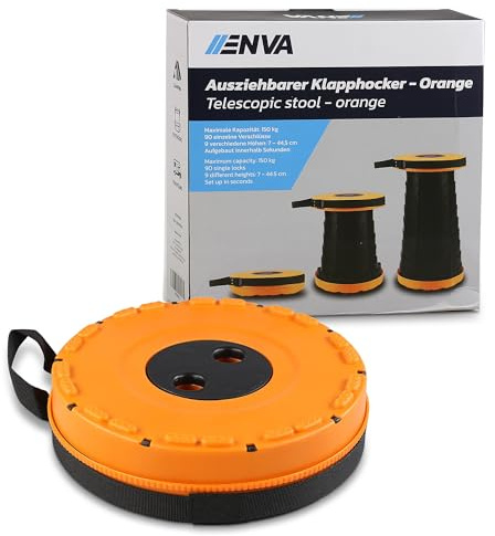 ENVA MADE FOR QUALITY Ausziehbarer Klapphocker orange tragbarer Teleskophocker Leichter &