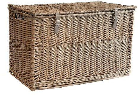 Arthur Cameron - Lightweight Wicker Storage Trunk, Handcrafted Storage Box with Lid & Leather Straps - Woven Chest, Basket, Wicker Basket with Lid (Antique Wash, Extra Large)