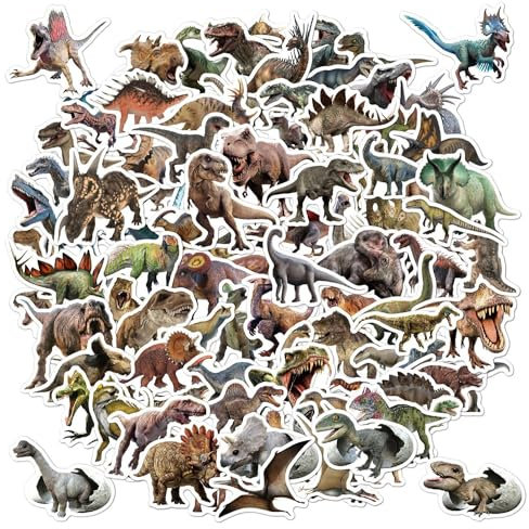 100 Stück Jurassic Dinosaurier Aufkleber für Kinder - Wasserdichte Vinyl Dino Sticker für Trinkflaschen, Scrapbook, Laptop, Skateboard, Computer - für Jungen und Mädchen