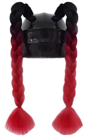 Whakano 2 Stück Motorrad Helm ZöPfe Abnehmbarer,Gradient Pferdeschwanz Perücke mit Saugnapf,Motorradhelm Braids,Helm Zubehör,Geflochtener Pferdeschwanz Haarschmuck,für Motorrad Fahrrad,Schwarz Rot