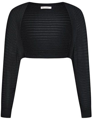 GRACE KARIN Women Cropped Cardigans Long Sleeve Crochet Bolero Shrugs Open Front Elegant Shrugs Bolero Cardigans for Party Prom L Black