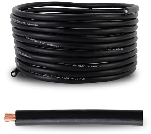 WODHMIEY 4 AWG/21 mm² Kabel,Massekabel Hergestellt aus Kupferbeschichtetem Aluminium, Bietet Hervorragende Leitfähigkeit und Energieübertragung,7,62 m Länge 5,18 mm Durchmesser Stromkabel (Schwarz)