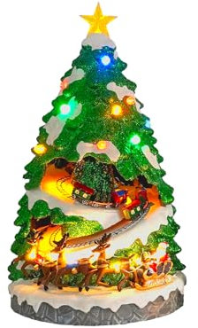 Avilia Árbol de Navidad en miniatura animado con luces LED y música navideña – Fabricado con materiales resistentes y pintado a mano, ideal para decorar el hogar durante el período navideño, 38 x 22 x