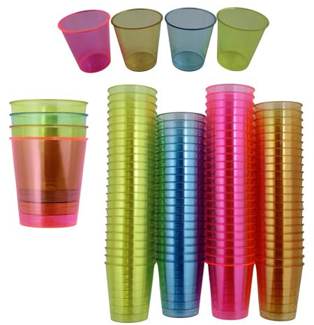 Neon Coloured Plastic Shot Glasses – 48 Pack, Durable & Reusable Party Cups, Ideal for Vodka Shots, Halloween, Camping, Hen Parties, and Cocktails – Vibrant Neon Colors, Food-Grade PS (48)