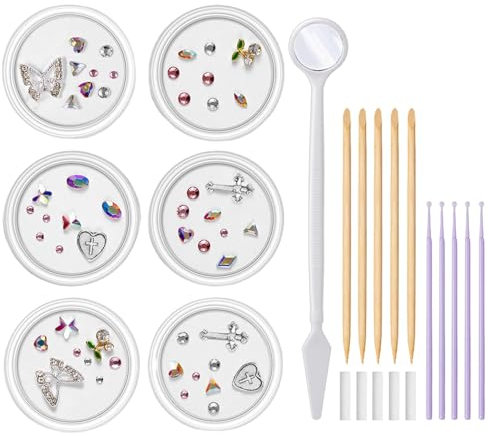 Genérico - Kit de gemas para dientes - Kit creativo y profesional de joyería para adultos con 6 cajas de gemas dentales, 5 limpiadores, 5 rollos de algodón, 5 varillas puntiagudas y 1 espejo bucal