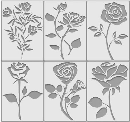 CZAKOMIX Lot De 8 Pochoir Peinture Fleur Réutilisable, Pochoir Peinture Murale, Peinture Pochoir En Plastique Pour L'artisanat Peinture De Fleurs Pour Scrapbooking