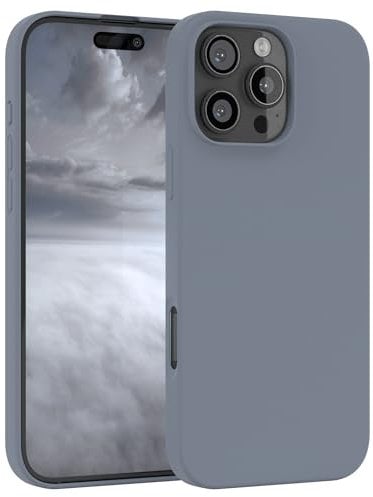 EAZY CASE custodia per cellulare in silicone premium compatibile con iPhone 16 Pro Max con protezione della fotocamera e rivestimento interno custodia protettiva bumper in Grigio Azzurrato