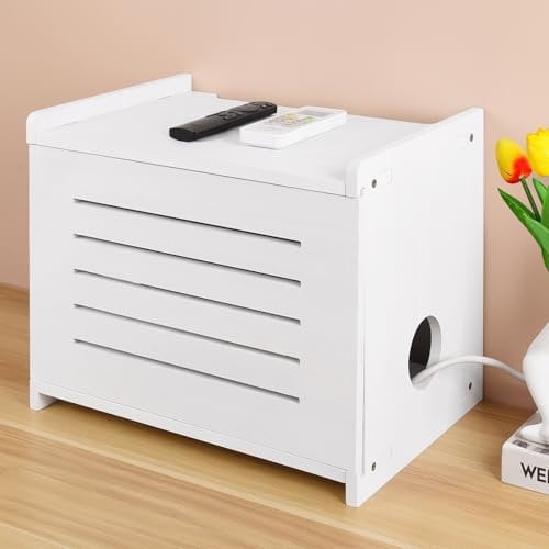 BEARUT White Router Shelf Projector Shelf Projector Stand Router Storage Box Modem Cable Router Cover Organized Power Strip Cable Management Hider Rack by Solid Wood Need Assembly