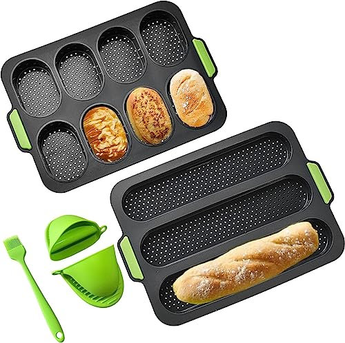 6 Pezzi Stampo Pane in Silicone – Stampo Mini Plumcake con Pinze Termiche – Stampo Silicone per Panini, Baguette e Dolci (Grigio)
