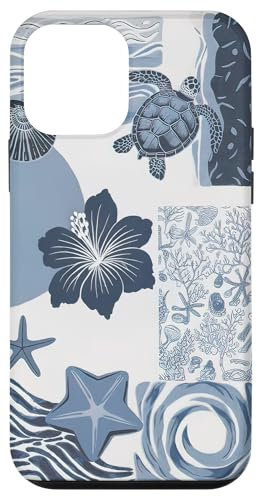 Aesthetic Collage Coastal Seashell Hibicus Sea Turtle Beach Case for iPhone 12 mini