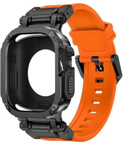 TYEMLM Custodia con cinturino per cinturino Apple Watch Ultra 2 49mm 44mm 45mm Custodia protettiva in TPU Bracciale in silicone per cinturini IWatch serie 9 8 7 6 5 4(B-Orange,44mm)