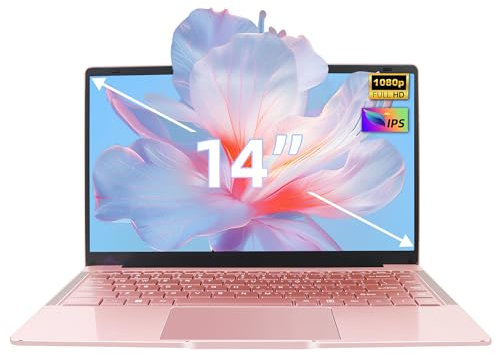 Amita 14 Rose Gold Laptop | FHD IPS Screen, J5005 Quad-Core Processor, 8GB DDR4 RAM, 128GB SSD, Lightweight Business & Study Notebook with 180° Design, USB, HDMI (512GB SSD)