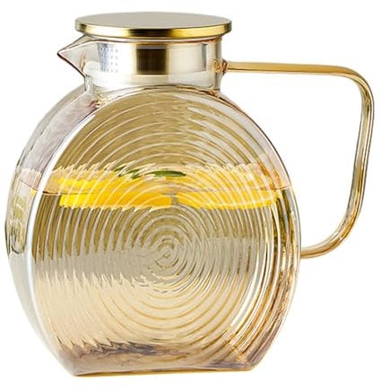 Glass Jug, 2.5L Crystal Beverage Pitcher, 8.66 Inches Water Container & Stainless Steel Lid, Refrigerator Kettle for Coffee, Juice, Milk, Cold Drinks, Kitchen, Counter, Restaurant