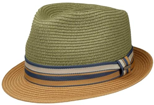Stetson Licano Toyo Trilby Strohhut UV Schutz 40+ Damen Herren Frühling Sommer Khaki M (56-57 cm)