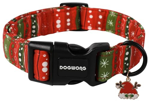 DOGWONG Weihnachts Hunde Halsband mit Streifen und Schneeflocken, Verstellbares Hundehalsband fur Weihnachten, Weiche & Leichte Hundehalsbänder für Kleine, Mittel, Große Hunde, S