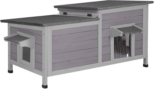Aivituvin Cat House Outdoor Feral Cat Shelter Weatherproof Cat Condo for Winter Double Rooms Kitty Cage (Cat house,Grey)