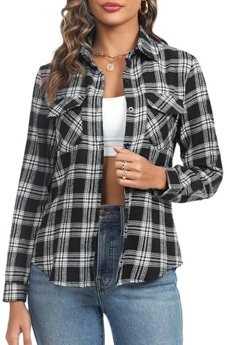 Aottori Chemisier Femme à Carreaux Manches Longues Décontractée Boutonnée | Col Classique, Motif Bûcheron, Poignets Ajustables, Casual, Automne Hiver, Quotidien