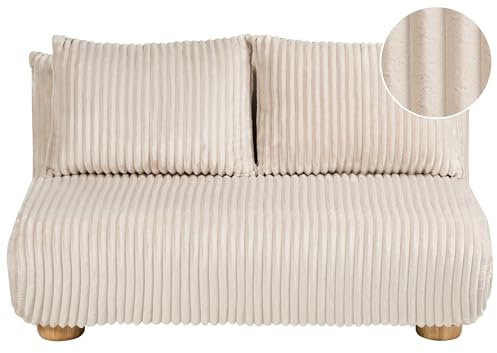 Beliani 2-Sitzer Sofa Cord cremeweiß mit Schlaffunktion ohne Armlehnen Kinder Schlafsofa Abisko