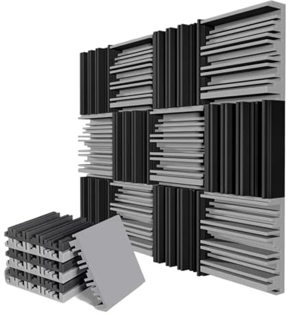 Panneaux insonorisants, 24 panneaux muraux en mousse acoustique for studio, isolation phonique et absorption, 5 x 25 cm(12Black12Grey)