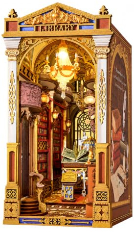 Rolife Book Nook Library of Wonders, 3D Holz Puzzle Booknook DIY Miniatur Haus Diorama Buchstütze für Regaldeko, Kreatives Weihnachts- & Geburtstagsgeschenk für Erwachsene & Teenager